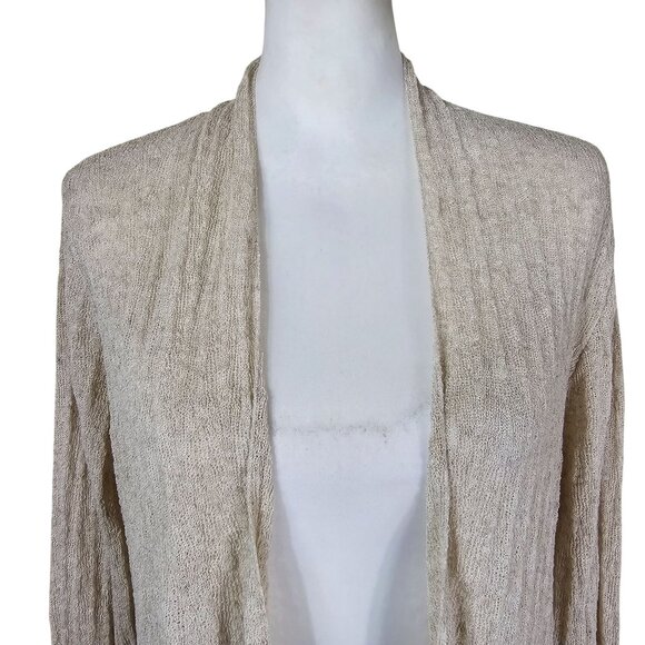 Eileen Fisher Beige Open Front Cardigan L Rayon/Linen Coastal Beachy Neutral - Picture 4 of 9
